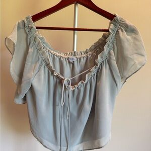 Tobi Gray Puff Sleeve Crop Blouse